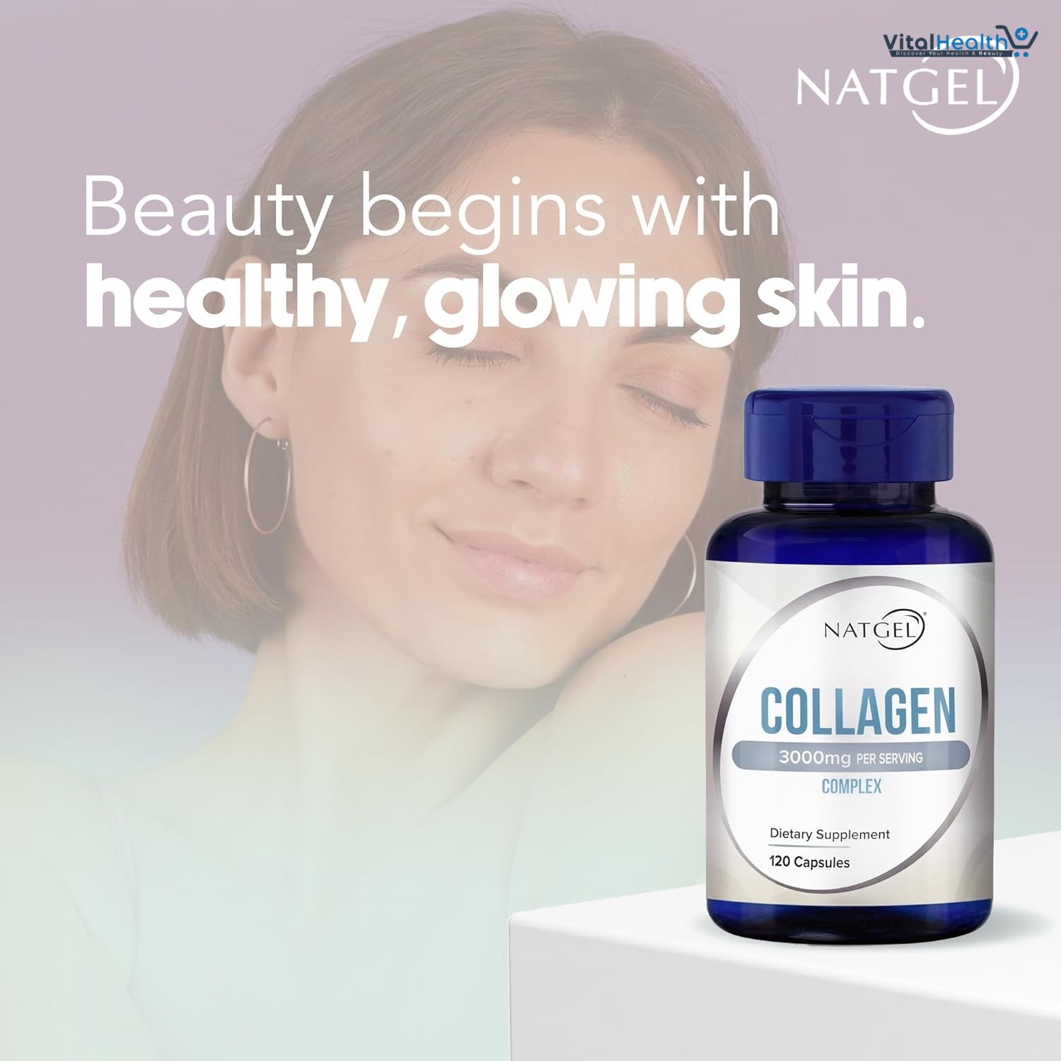 NATGEL Collagen Peptides Type I &amp; III | 3000mg - 120 Capsules | Premium Hydrolyzed Collagen for Skin, Hair, Nails &amp; Joint thumbnail 6