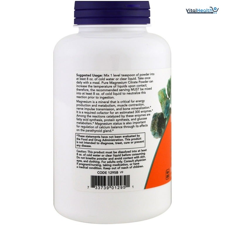 NOW Foods Supplements, Magnesium Citrate Pure Powder, Enzyme Function, Nervous System Support 8 Ounce thumbnail 3