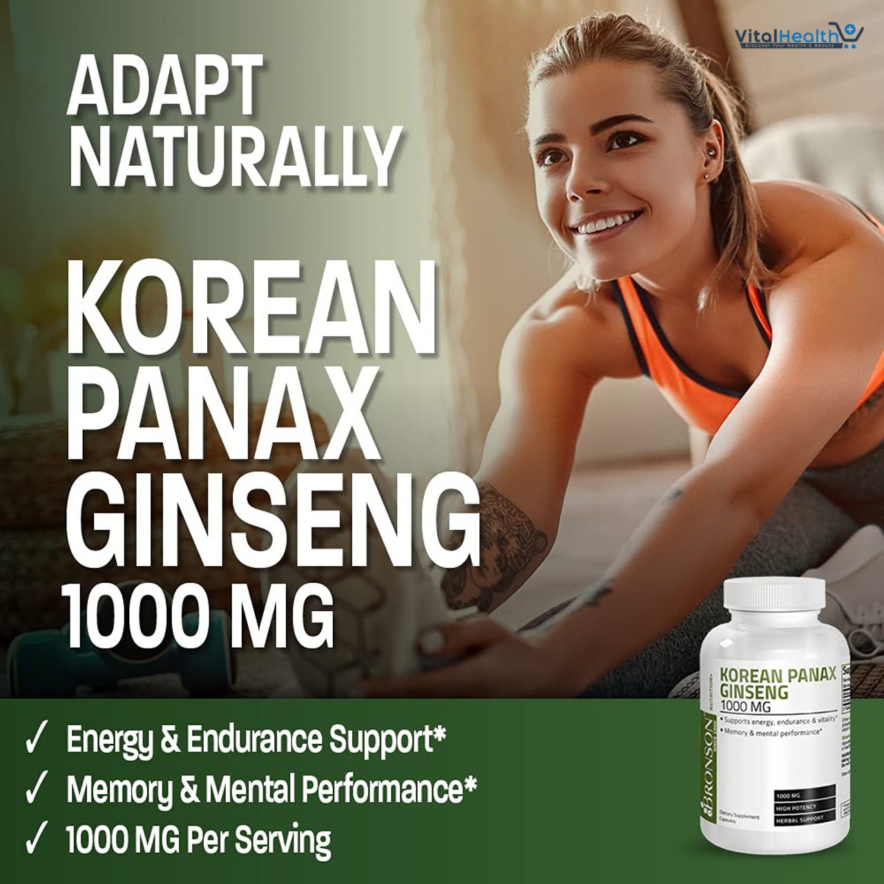 Bronson Korean Panax Ginseng Supports Energy, Endurance &amp; Vitality + Memory and Mental Performance, 120 Capsules thumbnail 3