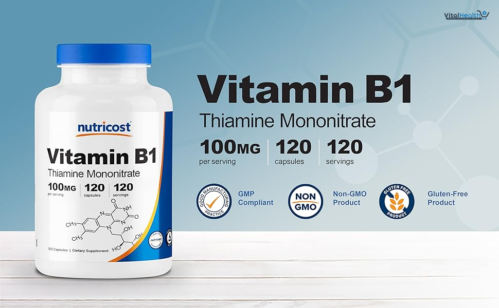Nutricost Vitamin B1 (Thiamine) 100mg, 120 Capsules - Gluten Free and Non-GMO thumbnail 3