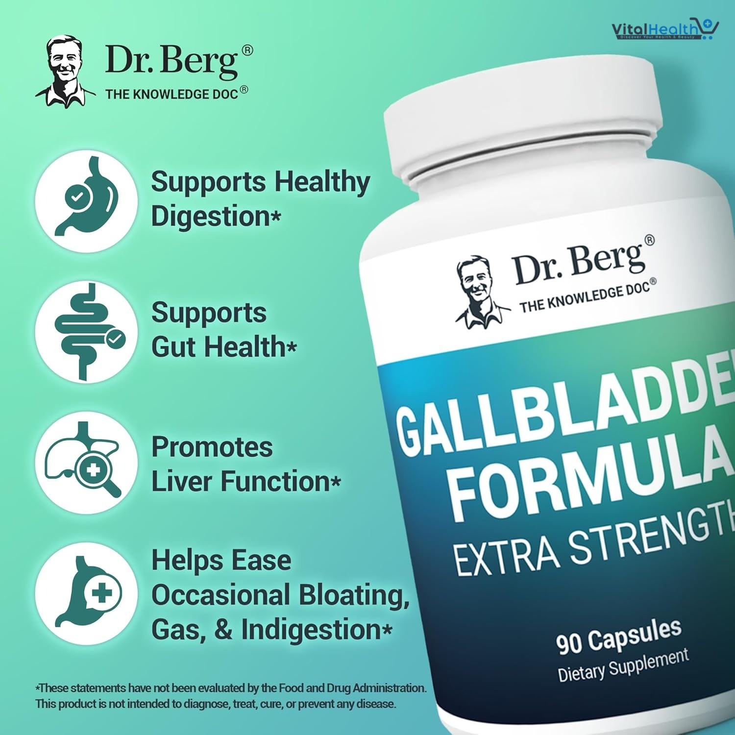 Dr. Berg Gallbladder Formula Extra Strength - with Ox Bile Powder and Conjugated Bile Acid - Digestive Enzymes Proprietary Blend - Full 45-Day Supply - 90 Vegetable Capsules thumbnail 6