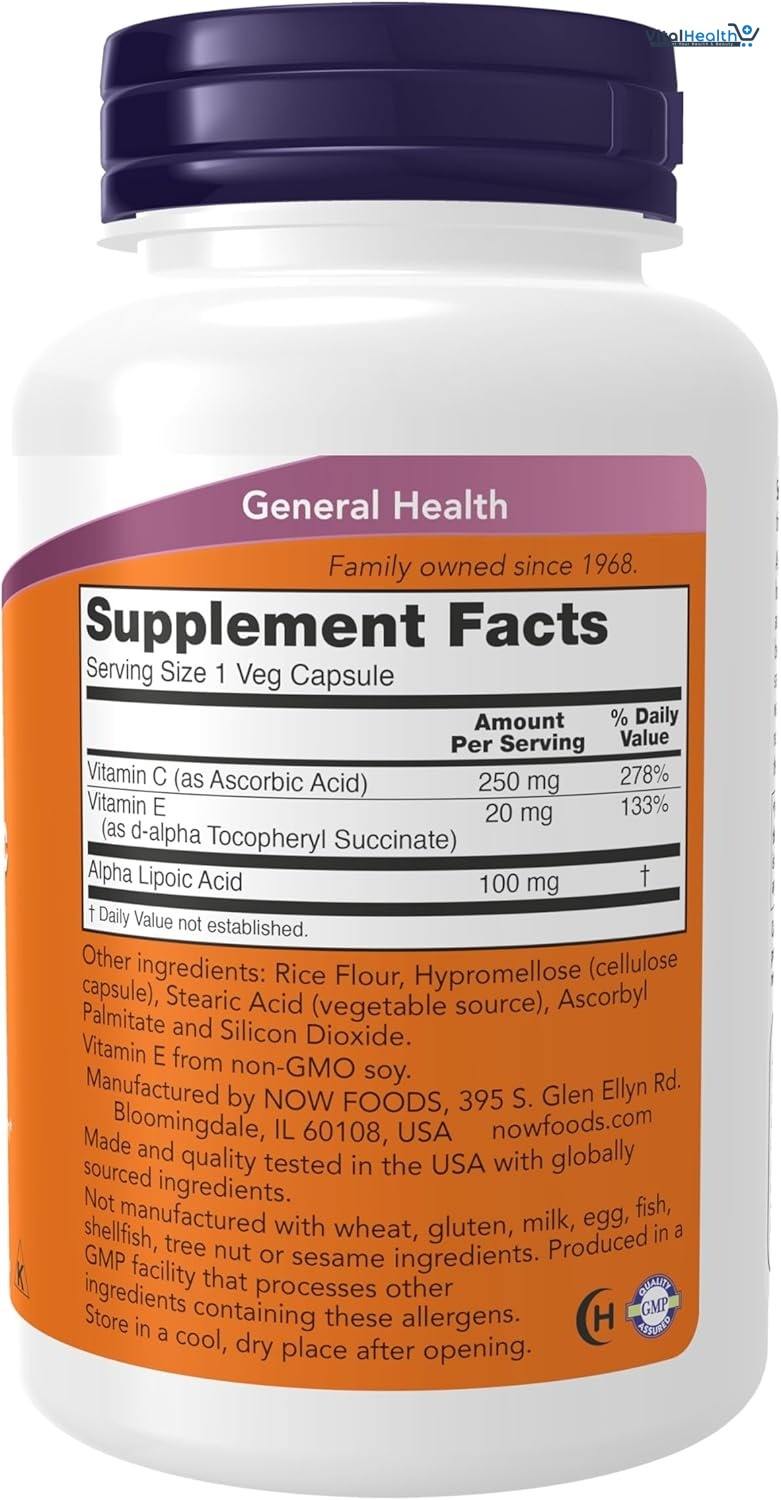 NOW Foods Supplements, Alpha Lipoic Acid 100 mg with Vitamins C &amp; E, Free Radical Scavenger thumbnail 4