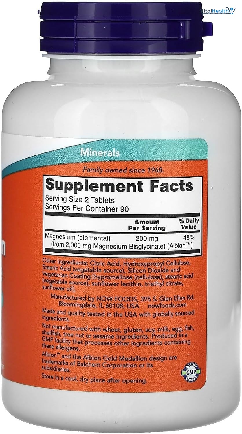 NOW Foods Supplements, Magnesium Glycinate 100 mg, Highly Absorbable Form, 180 Tablets thumbnail 5