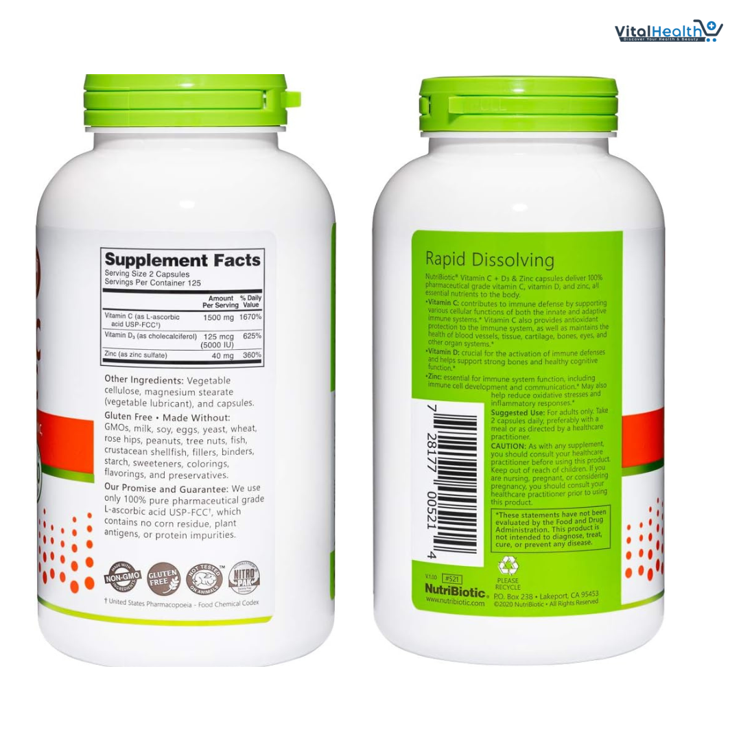 NutriBiotic – Vitamin C + Vitamin D3 &amp; Zinc, 250 Capsules | Potent, Comprehensive Immune Support | Essential &amp; Antioxidant Daily Supplement | Gluten &amp; GMO Free thumbnail 3