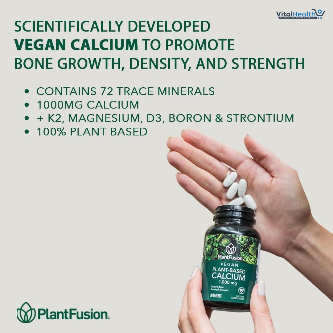 PlantFusion Vegan Calcium, Premium Plant Based Calcium (1000mg) Sourced from Icelandic Red Algae, Plus Magnesium, D3, K2, and Boron, 90 Vegan Tablets thumbnail 10