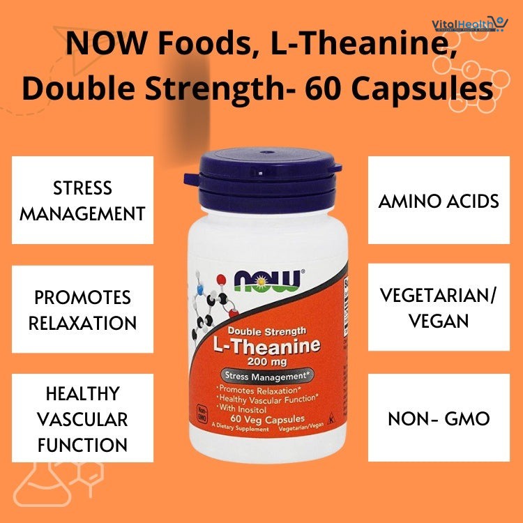 NOW Foods L-Theanine, Double Strength 200 mg Per Cap - 180 Veg Capsules - Enhanced with 100mg Inositol - Vegetarian, Non-GMO thumbnail 2