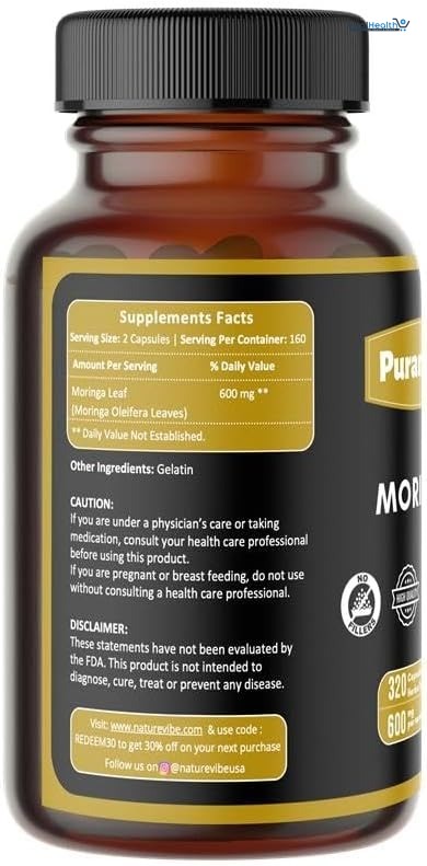 Moringa Premium 320 Capsules Non GMO and Gluten Free | Herbal Supplement | 600 mg Per Serving | Made with Herb Moringa Leaf Powder thumbnail 5