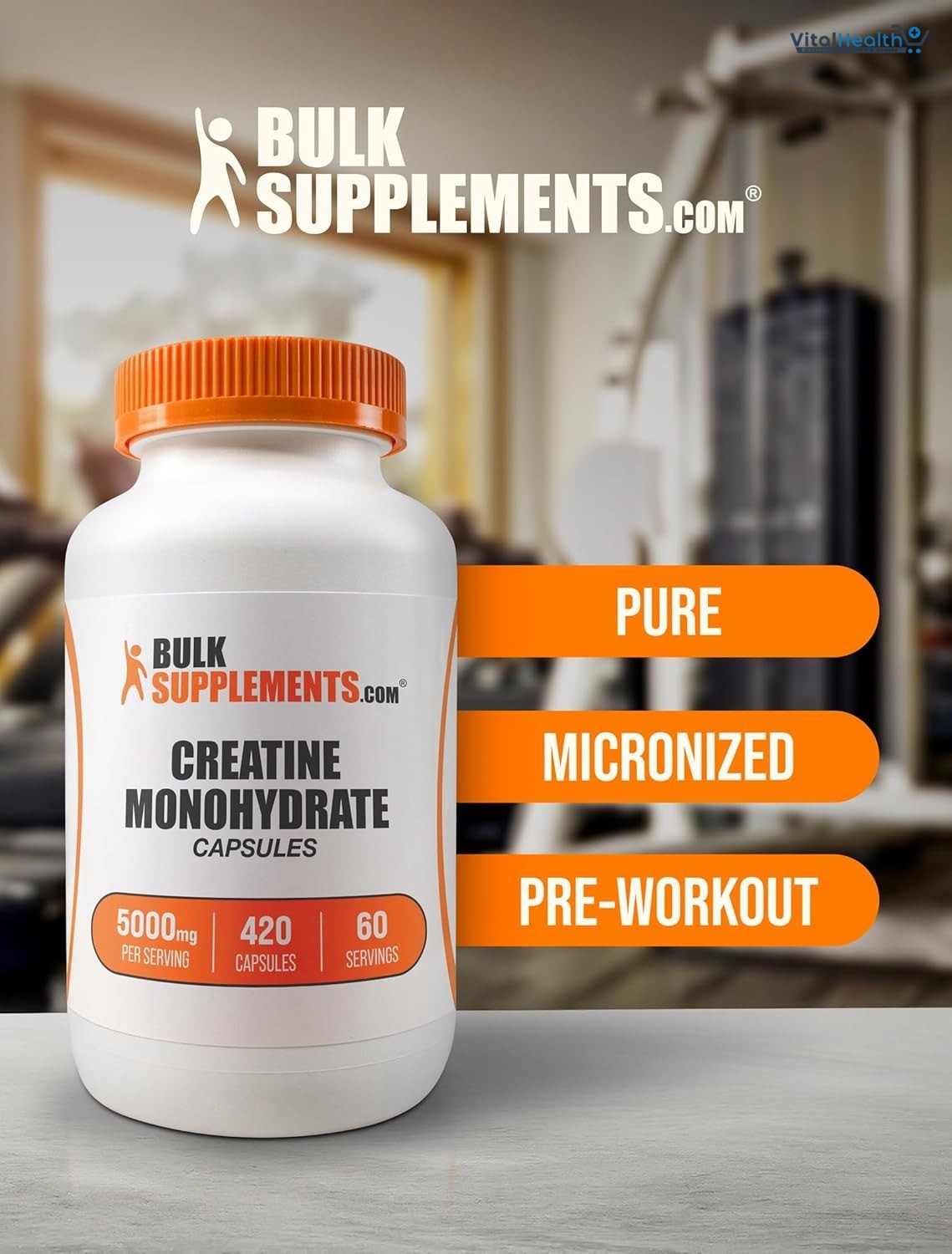 BulkSupplements.com Creatine Monohydrate Capsules - Micronized Creatine Monohydrate, Vegan Creatine, Creatine Pills 5000mg, Gluten Free, 210 Capsules thumbnail 2