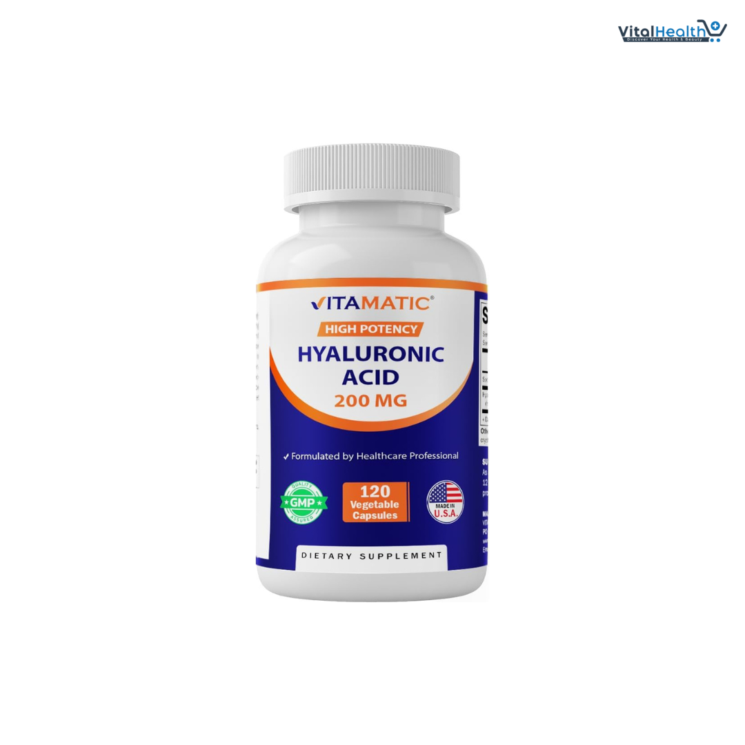 Vitamatic Hyaluronic Acid Supplements 200mg - Supports Healthy Connective Tissue and Joints - Promote Youthful Healthy Skin - 120 Capsules thumbnail 5