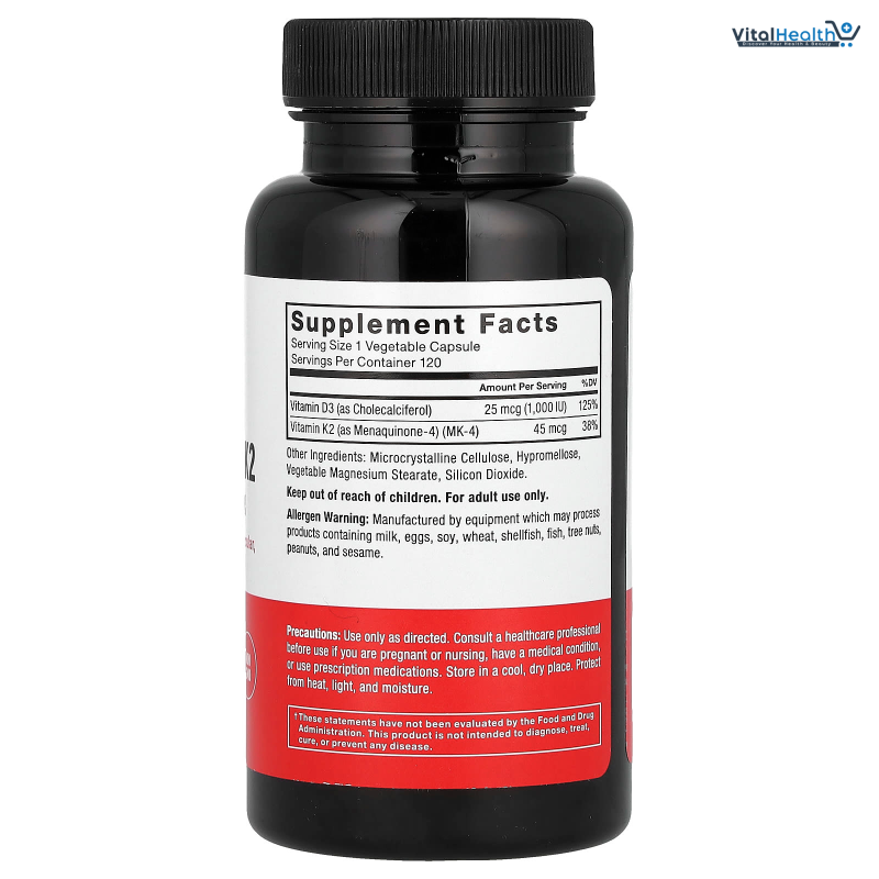 Force Factor Vitamin D3 K2 to Support Immunity, Heart Health, Bone Support, and More, High-Potency 2-in-1 Formula, Vegan, No Gelatin, Non-GMO, 120 Capsules thumbnail 4