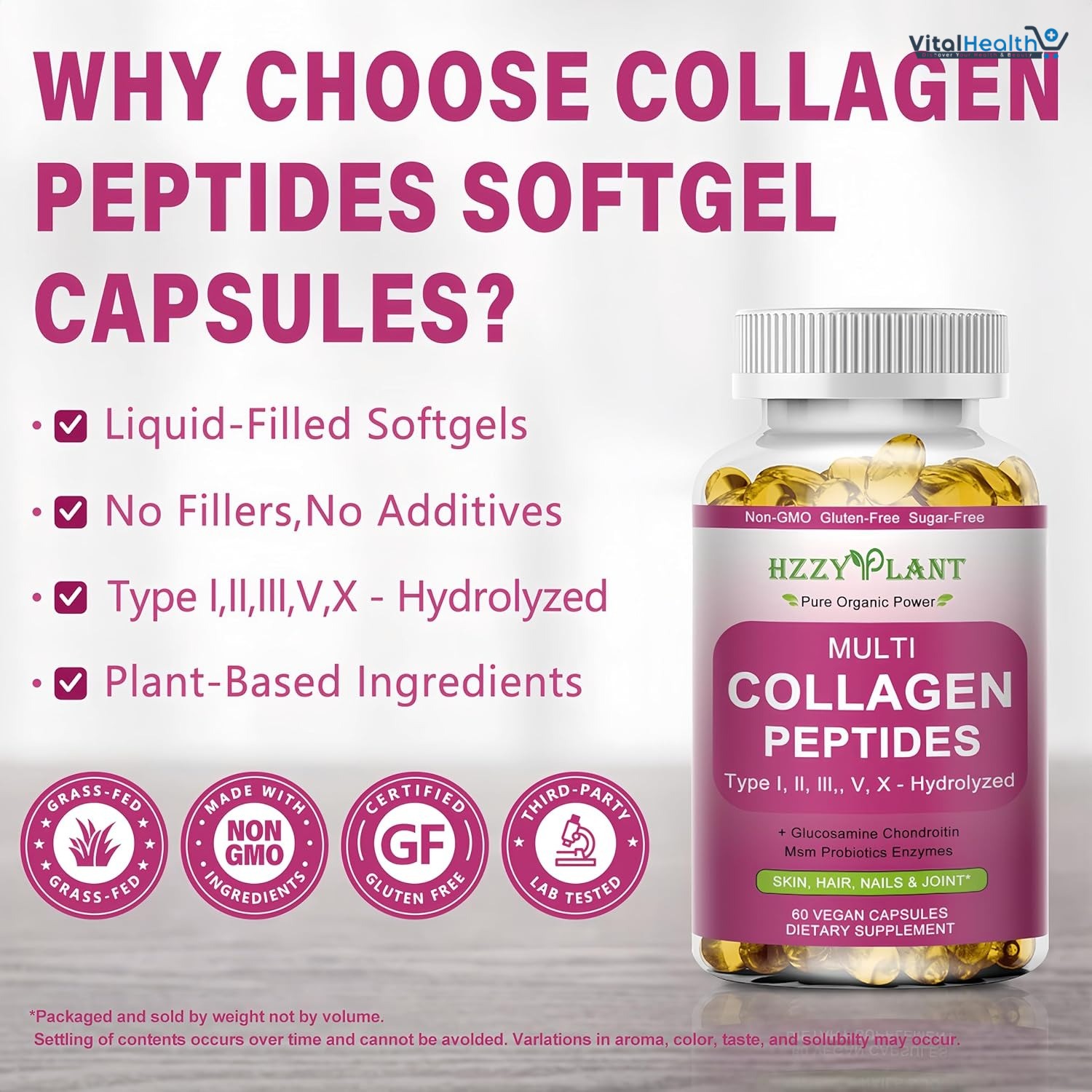 Multi Collagen Peptides Softgel - Type I, II, III, V, X - Hydrolyzed Collagen Peptides with Biotin Vitamin C Hyaluronic Acid for Women &amp; Men, Supports Skin Hair Nail &amp; Joint, Non-GMO, 60 Servings thumbnail 3