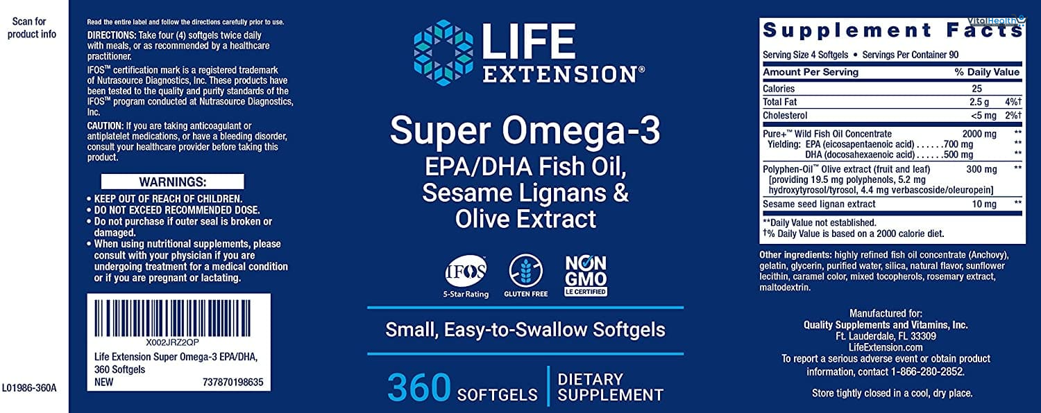 Life Extension Super Omega-3 Plus EPA/DHA Fish Oil, Sesame Lignans, Olive Extract, Krill &amp; Astaxanthin - 120 Softgels thumbnail 4