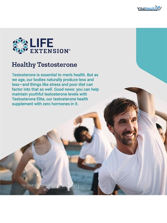 Life Extension Testosterone Elite, Testosterone Supplement, Male Health Support Supplement, Pomegranate, Cacao, Luteolin, Non-GMO, Gluten-Free, Vegetarian, 30 Capsules thumbnail 2