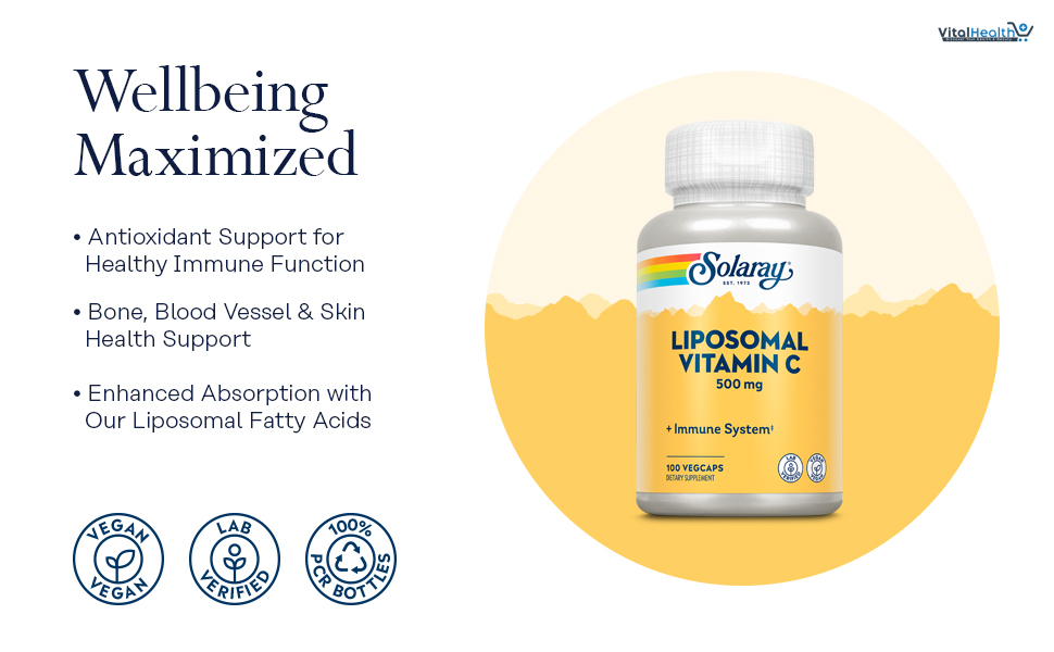 SOLARAY Liposomal Vitamin C 500mg - Enhanced Absorption Vitamin C Liposomal Blend with Fatty Acids - Antioxidant and Immune Support Supplement - Vegan, 60-Day Guarantee, 100 Servings, 100 VegCaps thumbnail 3