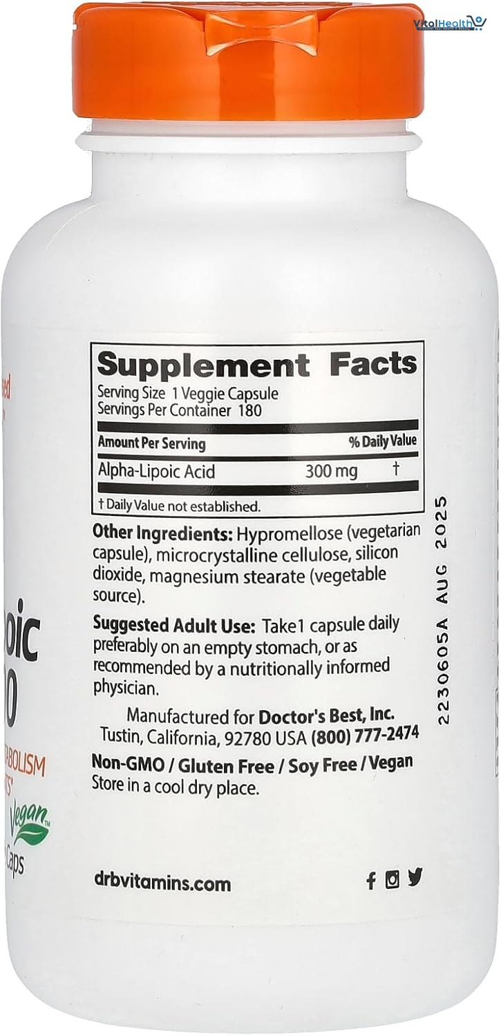 Doctor's Best, Alpha-Lipoic Acid 300, 300 mg, 180 Veggie Caps thumbnail 3