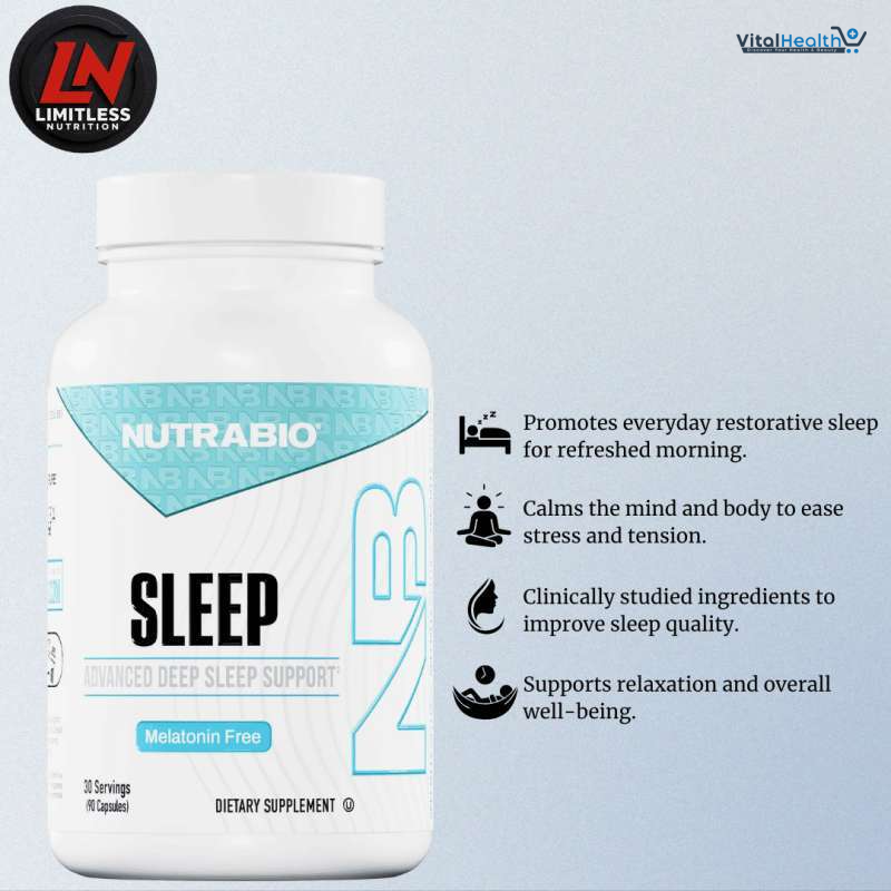 NutraBio Sleep - Advanced Deep Sleep Supplement - Restorative Natural Sleep Aid, Reduces Restlessness - Melatonin Free Sleep Aid - 30 Servings- 90 Capsules thumbnail 3