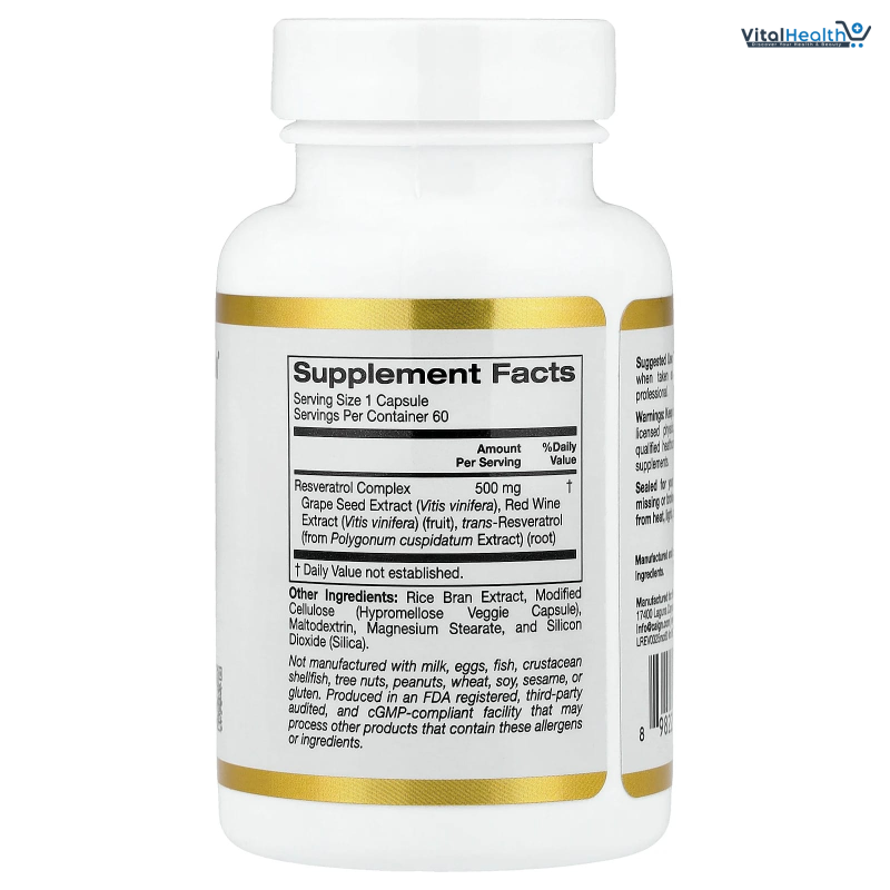 California Gold Nutrition, Resveratrol Complex with Grape Seed Extract, Red Wine Extract, and trans-Resveratrol, 60 Veggie Capsules thumbnail 2