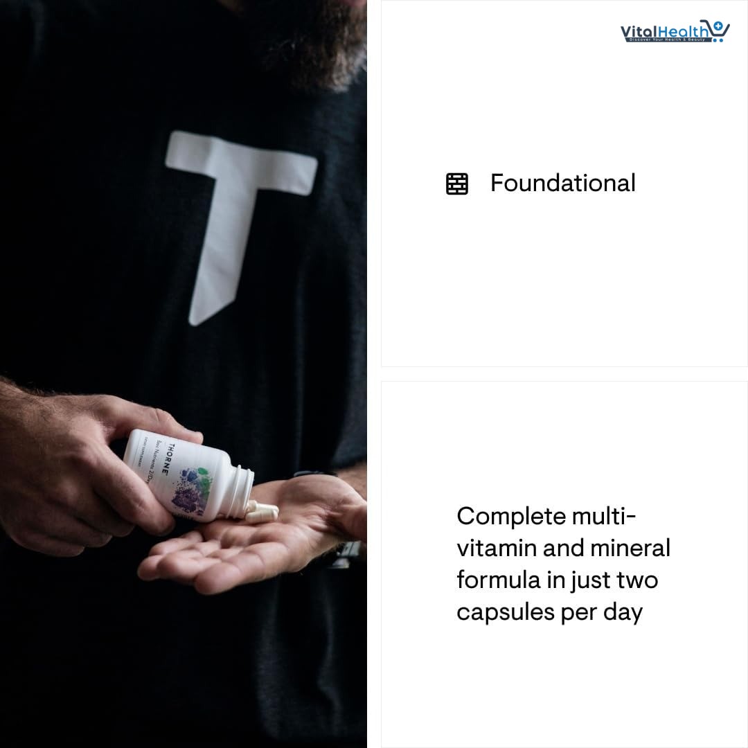 THORNE Basic Nutrients 2/Day - Comprehensive Daily Multivitamin with Optimal Bioavailability - Vitamin and Mineral Formula - Gluten-Free, Dairy-Free, Soy-Free - 60 Capsules thumbnail 5