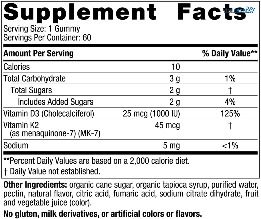 Nordic Naturals Vitamin D3 + K2 Gummies, Pomegranate - 60 Gummies - 1000 IU Vitamin D3 + 45 mcg K2 - Great Taste - Bone Health, Promotes Healthy Muscle Function - Non-GMO - 60 Servings thumbnail 6