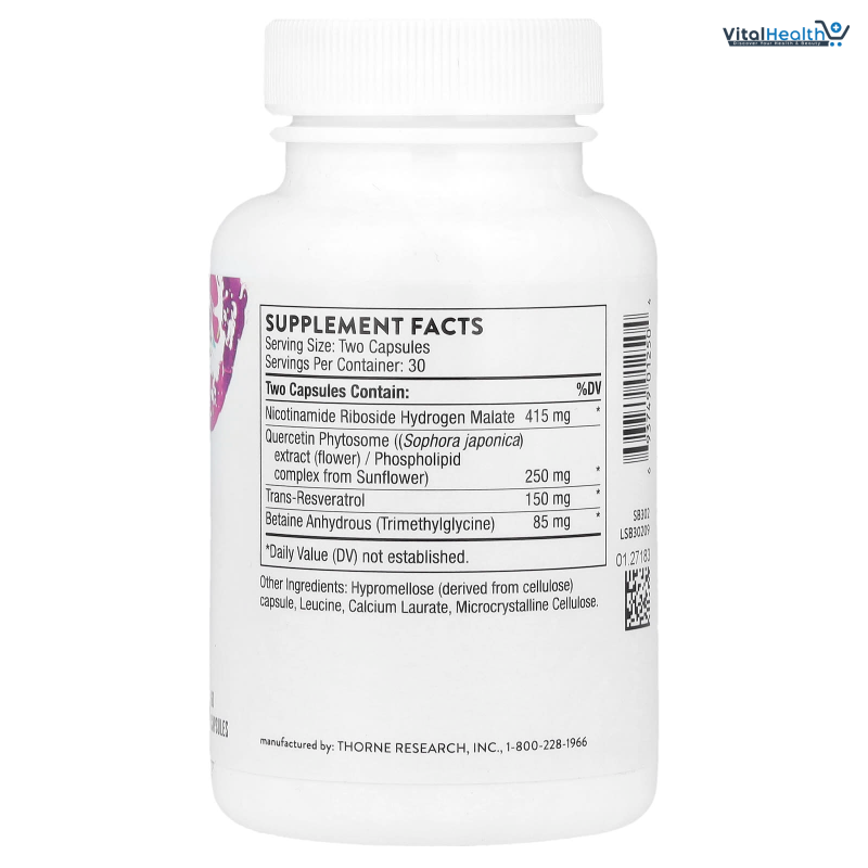THORNE ResveraCel Nicotinamide Riboside with Quercetin Phytosome &amp; Resveratrol- 30 Servings thumbnail 3
