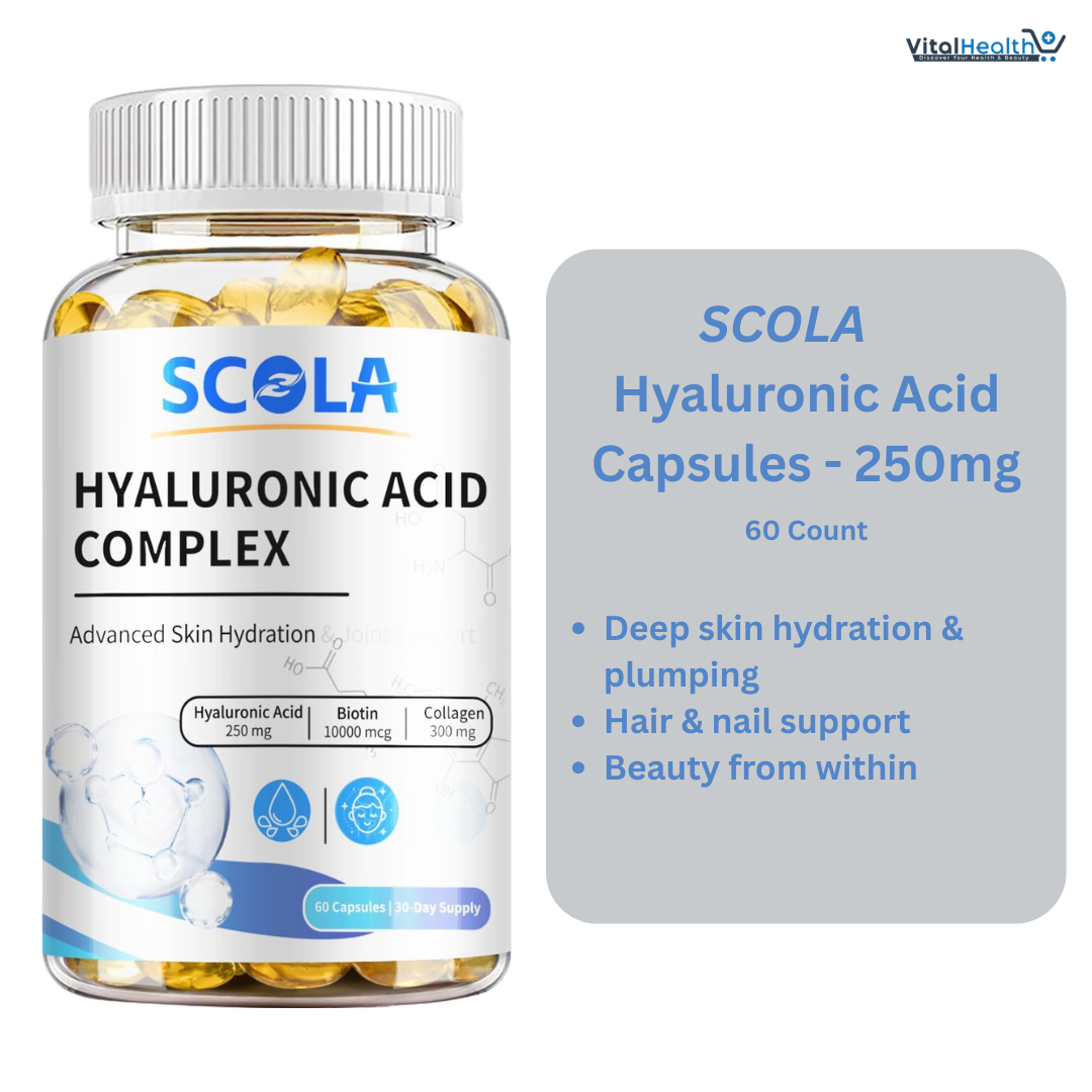 SCOLA Hyaluronic Acid Capsules - 250mg HA + 10,000mcg Biotin, 60 Vegan Capsules | Deep Hydration, Hair &amp; Nail Support | Non-GMO Formula thumbnail 3
