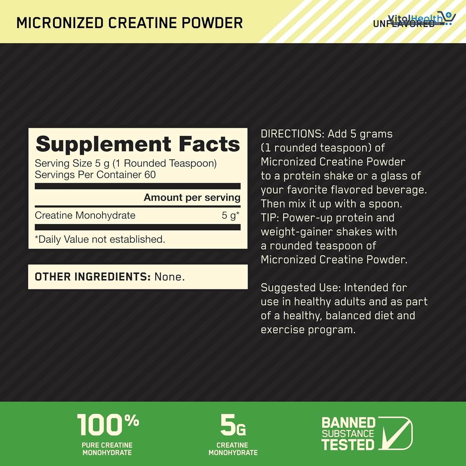 Optimum Nutrition Micronized Creatine Monohydrate Powder, Unflavored, 120 Servings, 600 Grams thumbnail 7