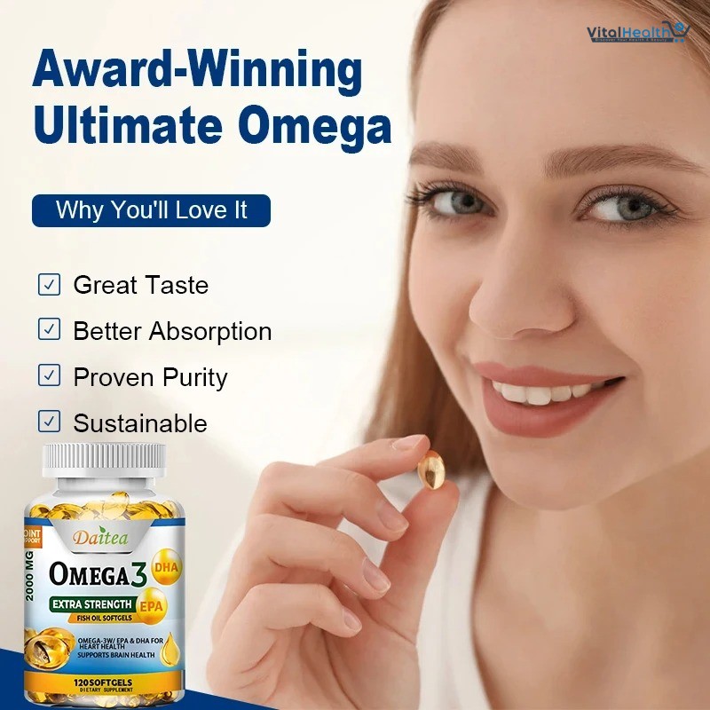 Daitea Omega 3 Fish Oil Capsules Support Brain &amp; Nervous System Health, Cardiovascular &amp; Skin Health thumbnail 2