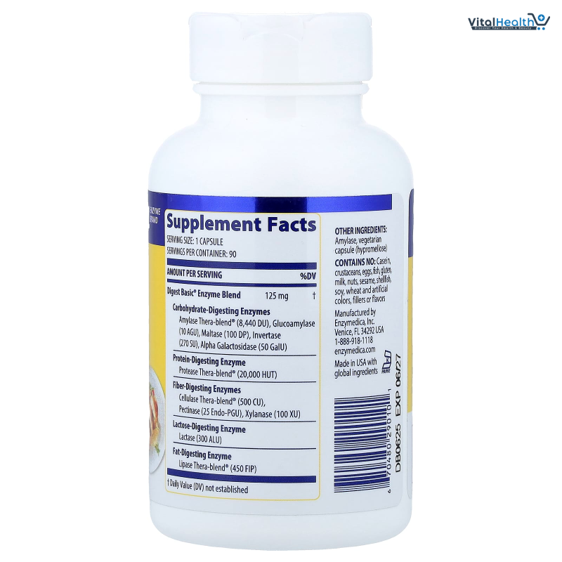 Enzymedica Digest Basic, Digestive Enzymes for Sensitive Stomachs, Offers Fast-Acting Gas &amp; Bloating Relief, 90 Count thumbnail 6