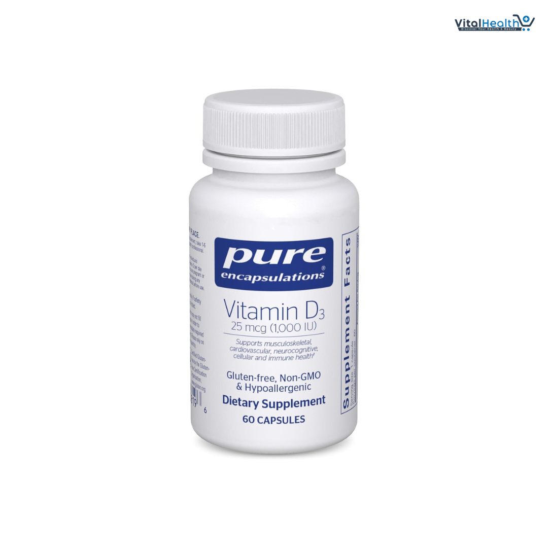 Pure Encapsulations Vitamin D3 25 mcg (1,000 IU) - Supplement to Support Bone, Joint, Breast, Heart, Colon &amp; Immune Health - with Premium Vitamin D - 60 Capsules