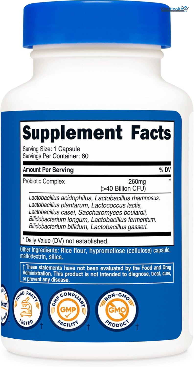 Nutricost Probiotic Complex (40 Billion CFU) (60 Capsules) - GMO-Free, Gluten-Free