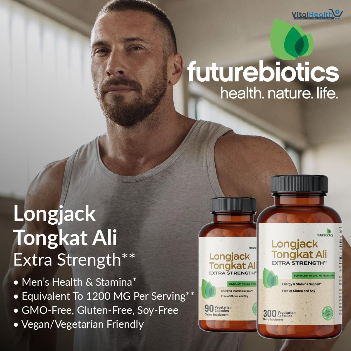 Futurebiotics Longjack Tongkat Ali Extra Strength Energy &amp; Stamina Support - Non-GMO, 90 Vegetarian Capsules