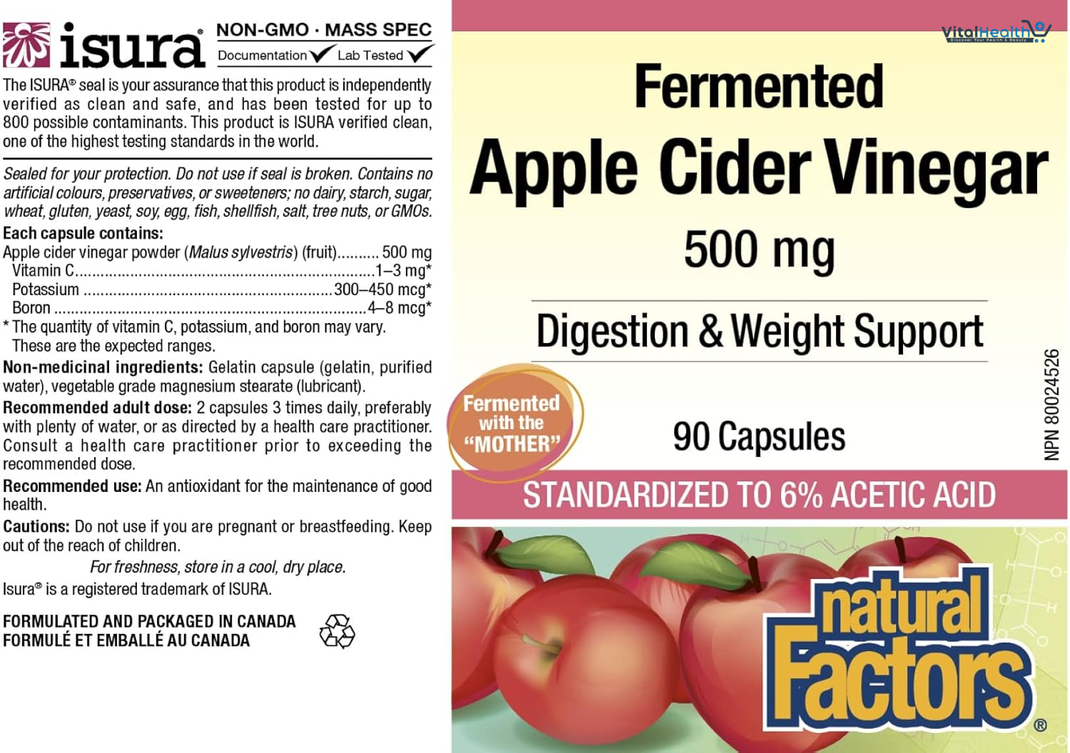 Natural Factors Fermented Apple Cider Vinegar 500mg - 90 capsules