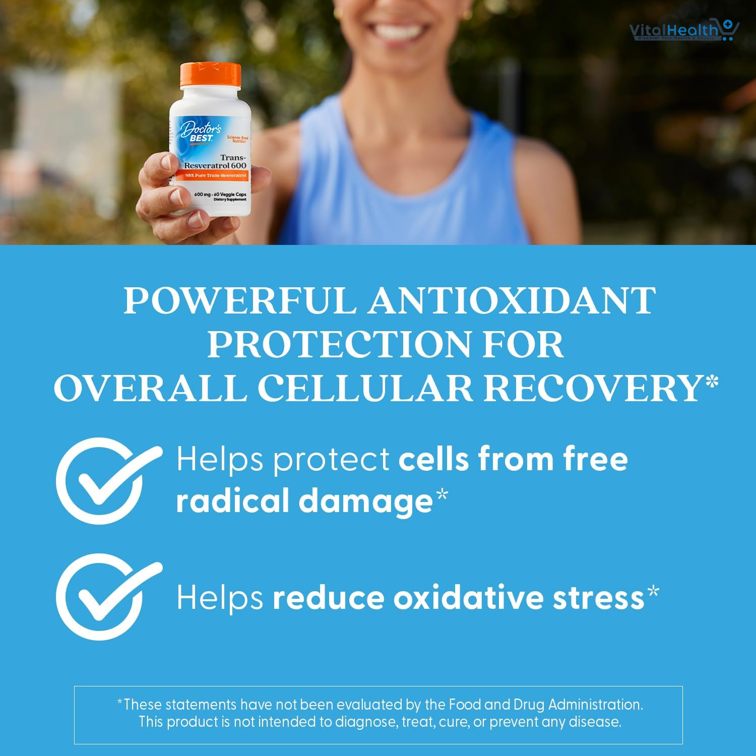 Doctors Best Trans- Resveratrol 600, 98% Pure Trans-Resveratro, Non-GMO, Gluten Free, Soy Free, Vegan 60 Veggie Caps