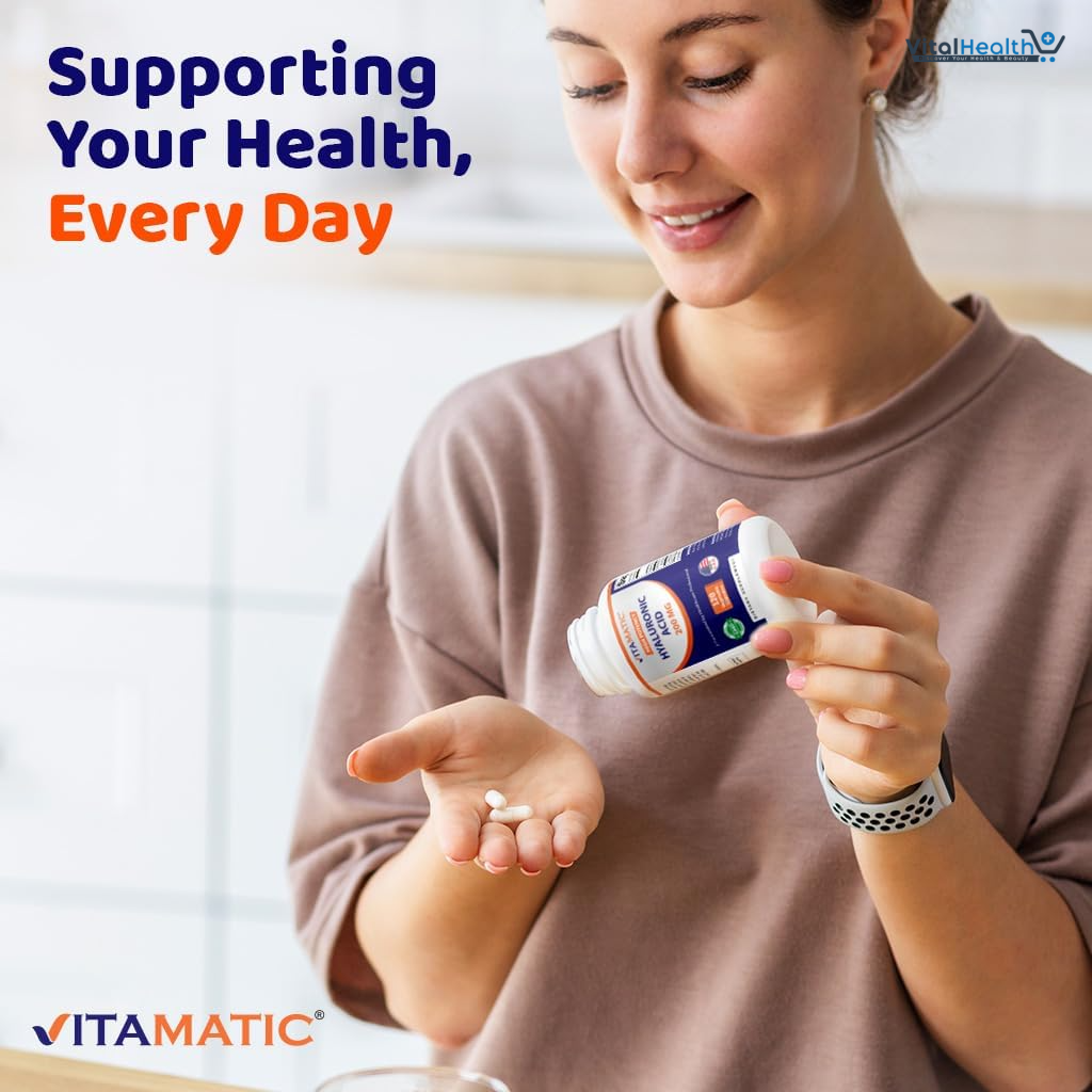 Vitamatic Hyaluronic Acid Supplements 200mg - Supports Healthy Connective Tissue and Joints - Promote Youthful Healthy Skin - 120 Capsules