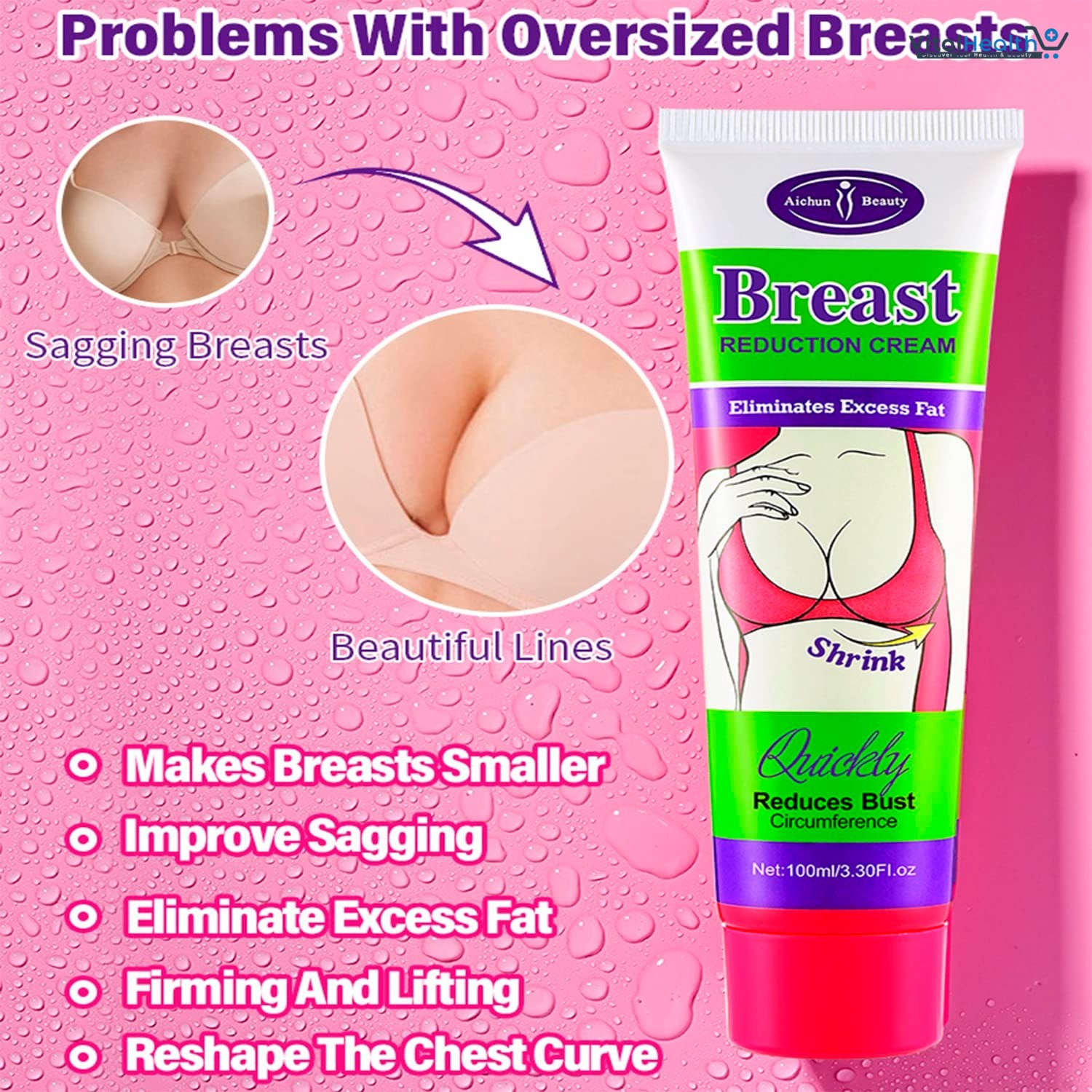 AICHUN BEAUTY Breast Reduction Cream Shrink Bust Quickly Slimming Shaping Breast Fat Burning 100ml 3.30 Fl. Oz