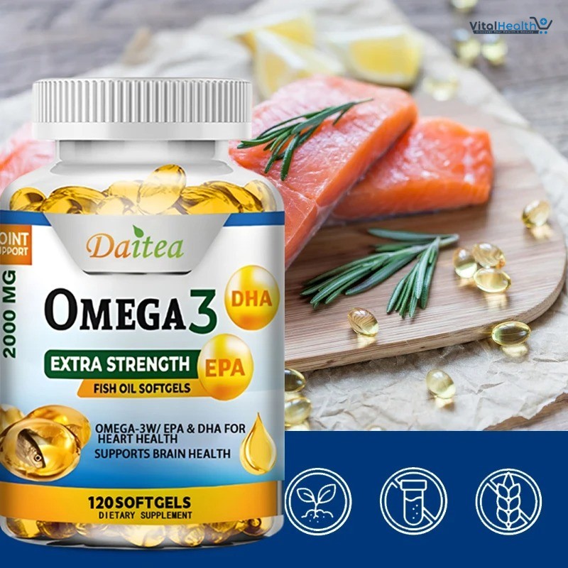 Daitea Omega 3 Fish Oil Capsules Support Brain &amp; Nervous System Health, Cardiovascular &amp; Skin Health