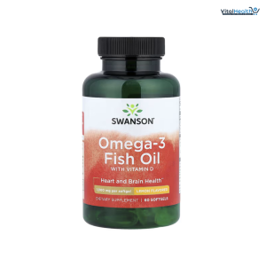 Swanson Omega-3 Fish Oil with Vitamin D Lemon, 60 Softgels