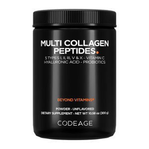 Codeage Multi Collagen Peptides Type I, II, III, V and X Powder with Hyaluronic Acid Probiotics and Vitamin C, 10.58 Oz
