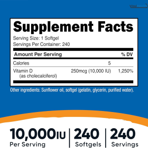 Nutricost Vitamin D3 10,000 IU, 240 Softgel Capsules - Potent, Non-GMO, Gluten Free Vitamin D