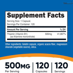 Nutricost Vitamin B1 (Thiamine) 500mg, 120 Capsules