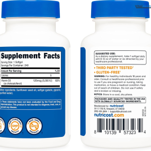 Nutricost Vitamin D3 5,000 IU (125mcg), 240 Softgels - Non-GMO and Gluten Free Vitamin D