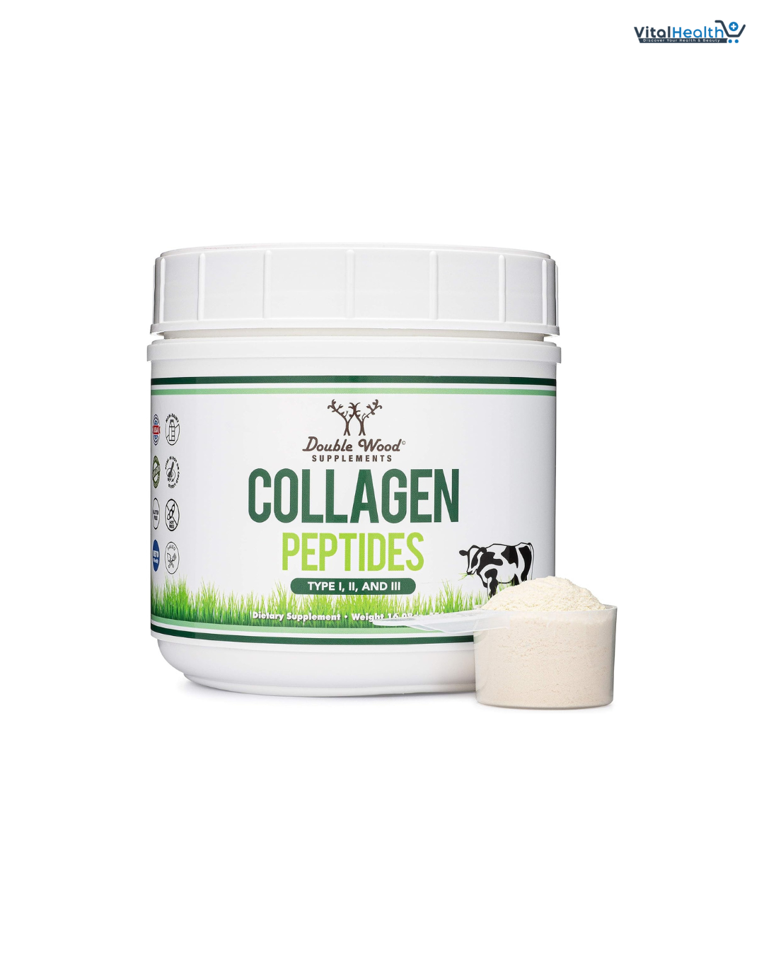 Collagen Peptides Powder - Hydrolyzed Collagen, Keto Safe - 16.08oz - Multi Type 1, 2, and 3 (Grass Fed Bovine Source)(Colageno Hidrolizado) Collagen Supplements for Women and Men by Double Wood
