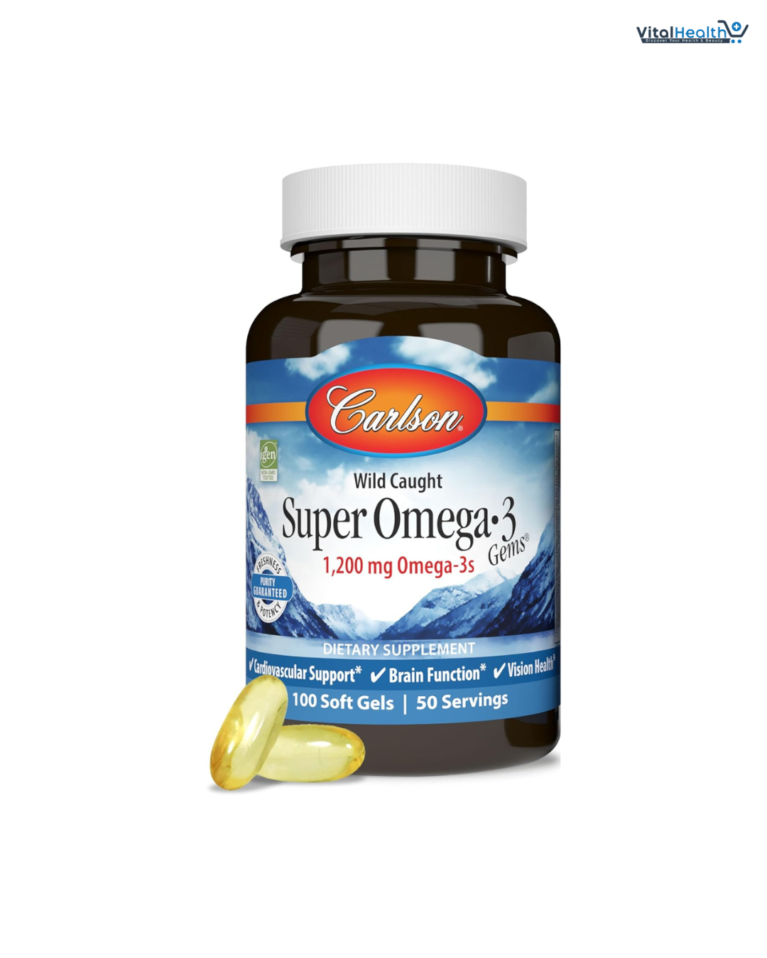 Carlson Super Omega-3 Gems, 1200 mg Omega-3s, Wild Caught, Sustainably Sourced, 50 soft gels