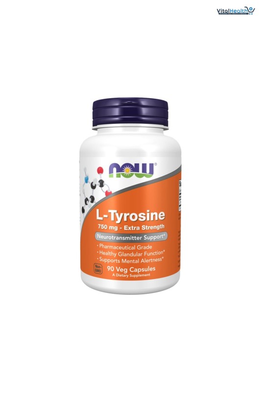 NOW Supplements, L-Tyrosine 750 mg, Supports Mental Alertness, Neurotransmitter Support, 90 Veg Capsules