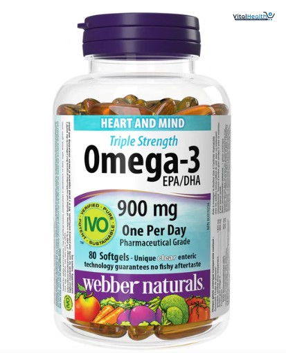 Webber Naturals Omega-3 Fish Oil 900mg 120 Softgels Supports Heart, Cognitive, and Joint Health
