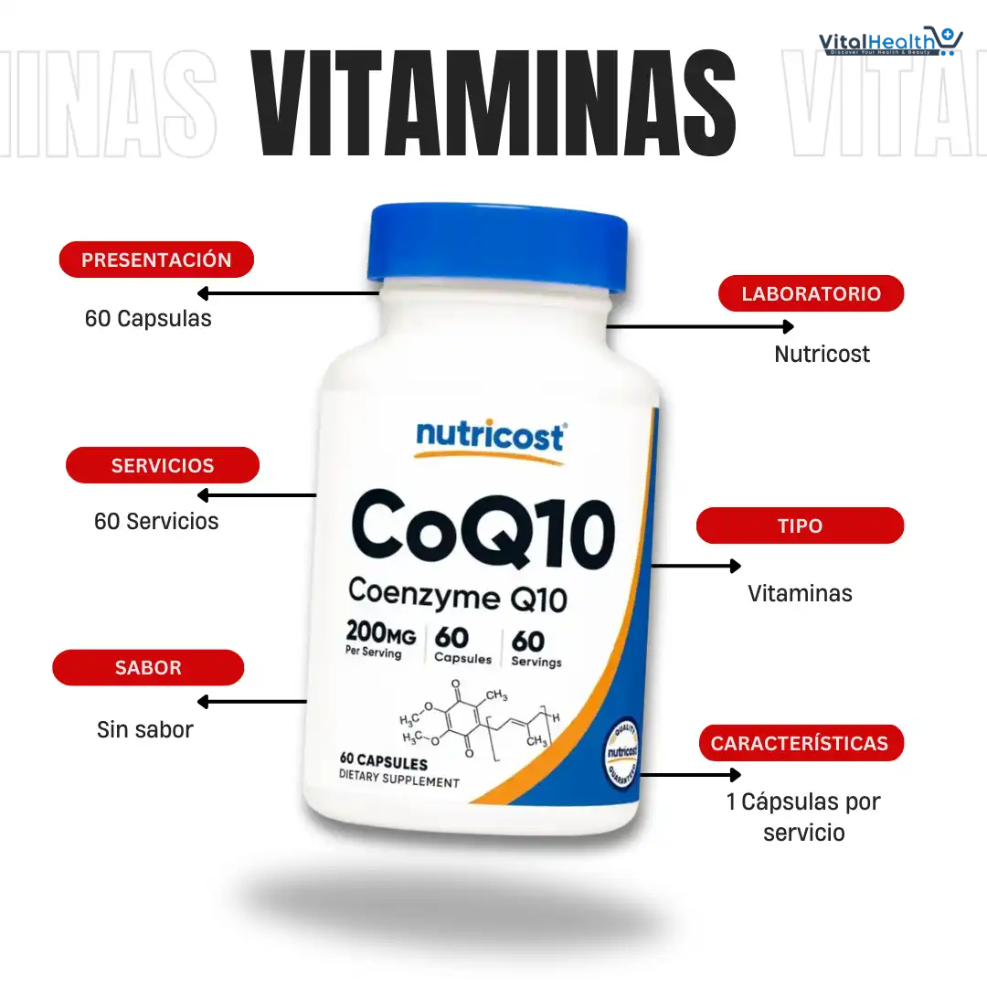 Nutricost CoQ10 200mg, 60 Vegetarian Capsules, 60 Servings - High Absorption, Vegetarian, Non-GMO, Coenzyme Q10