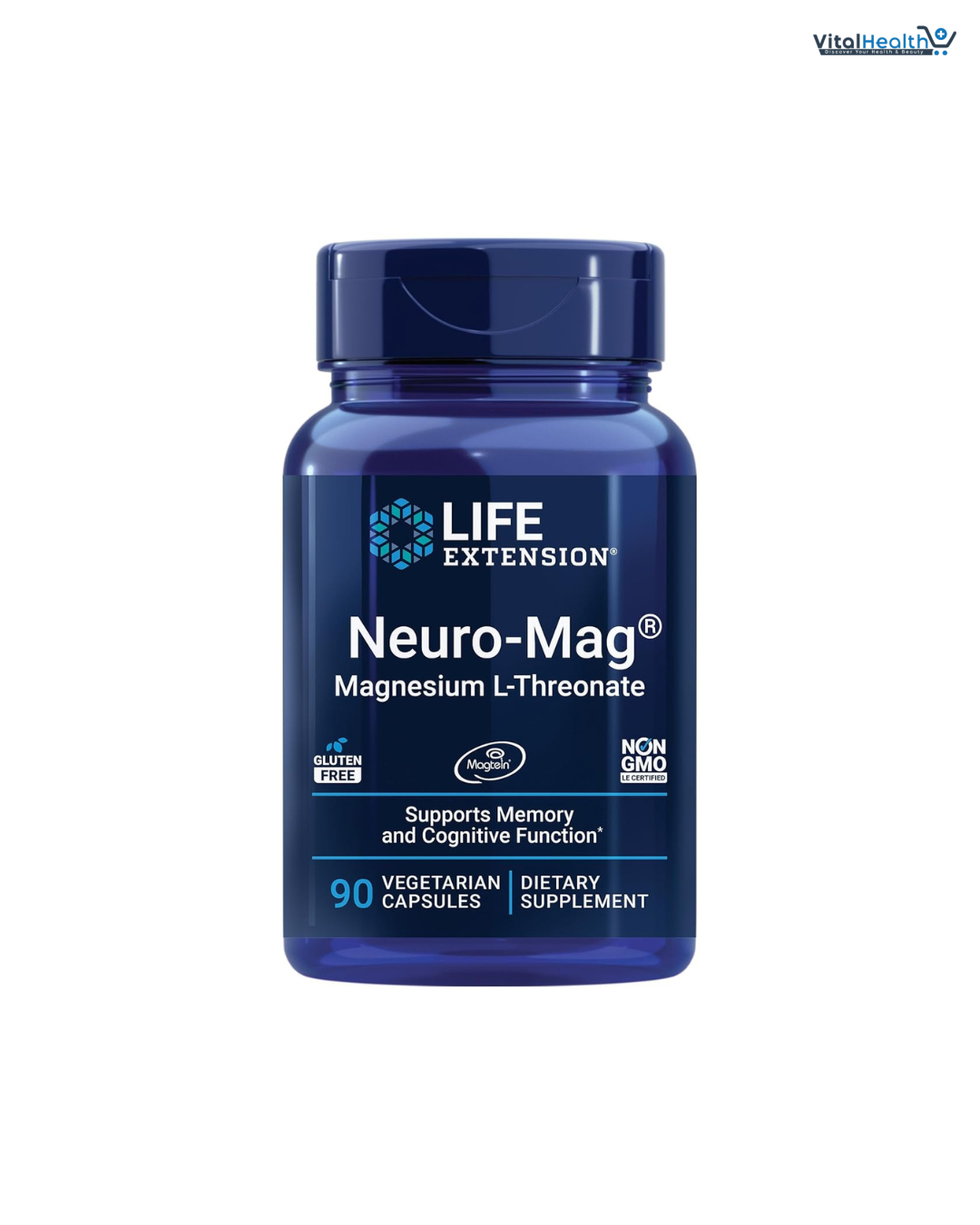 Life Extension Neuro-Mag Magnesium L-Threonate, Memory Health, Quick Thinking, Cognitive Health Support, Vegetarian, Non-GMO, 90 Vegetarian Capsules (144 mg from 2000 mg Magtein magnesium L-threonate