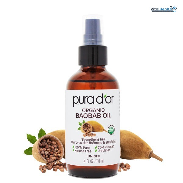 PURA D'OR 4 Oz ORGANIC Baobab Oil - 100% Pure USDA Certified Premium Grade Natural Moisturizer, Cold Pressed, Unrefined, Hexane-Free Base Carrier Oil for DIY Skin Care For Men & Women