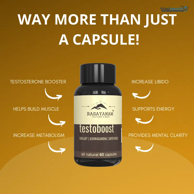 Rasayanam Testboost For Men With Ashwagandha, Safed Musli & Shilajit 60 Capsules