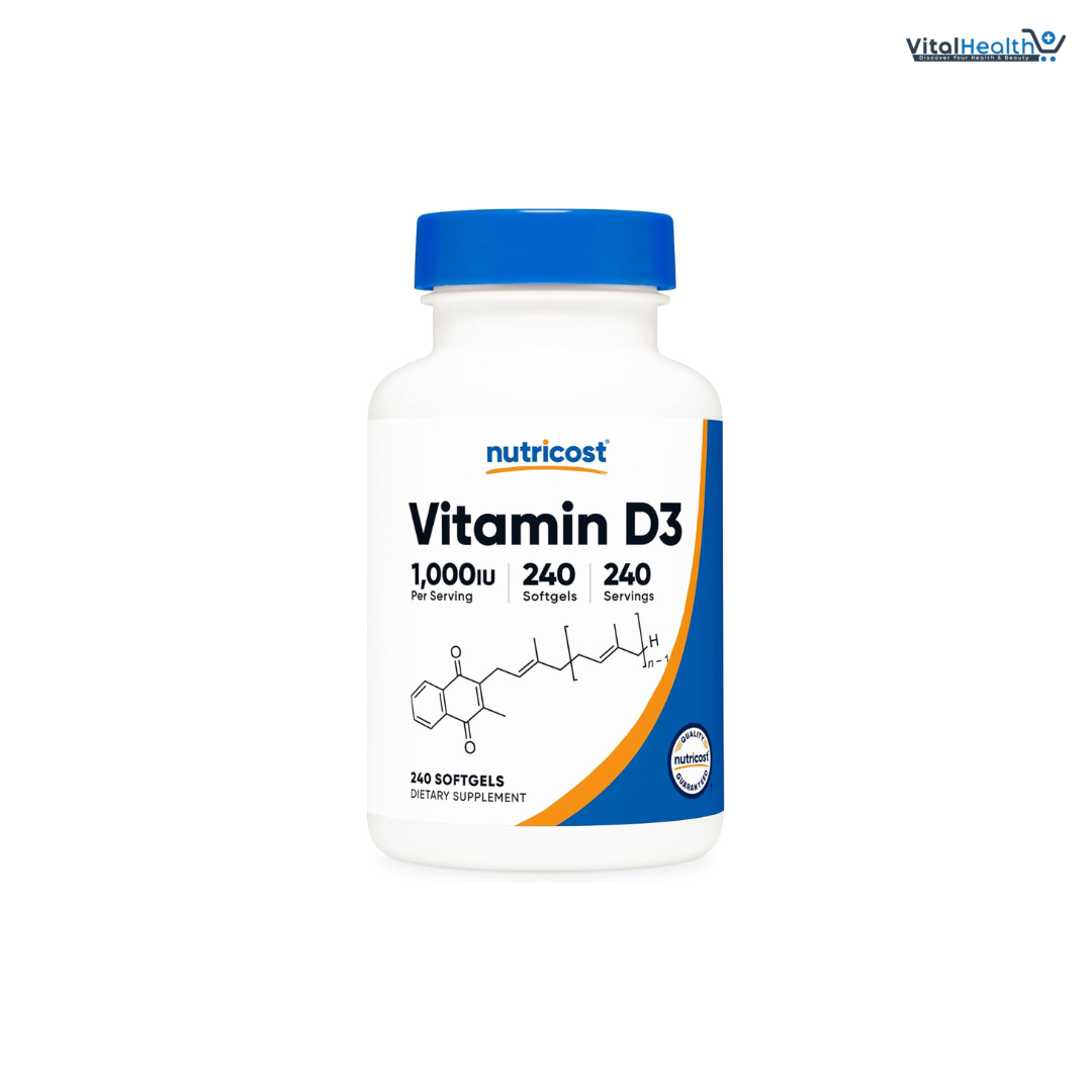 Nutricost Vitamin D3 1000 iu Softgels, 240 Softgels - Non-GMO & Gluten Free